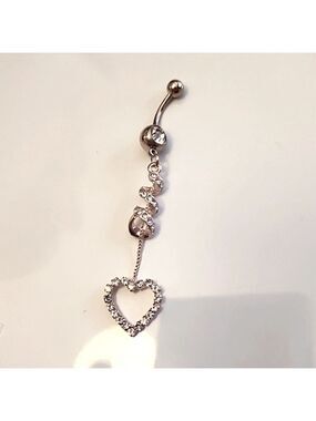 14 G SURGICAL STEEL DANGLE  Heart  BELLY BUTTON Simulated Diamond
